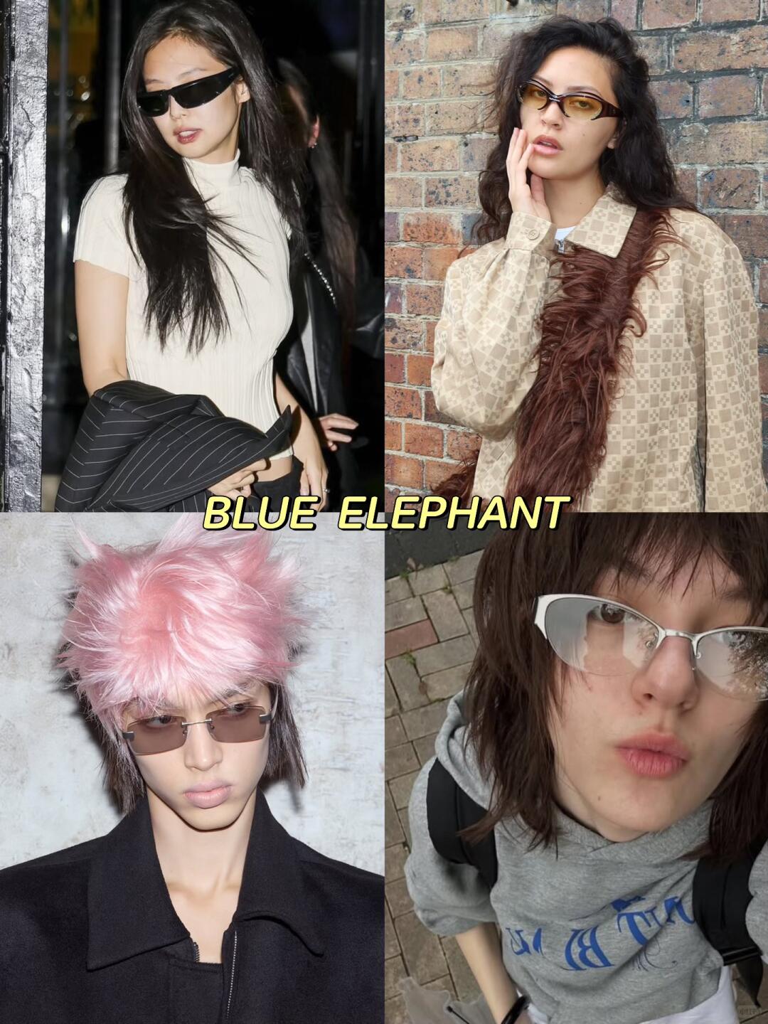 Blue Elephant optical frames and sunglasses shown in four fashion portraits.