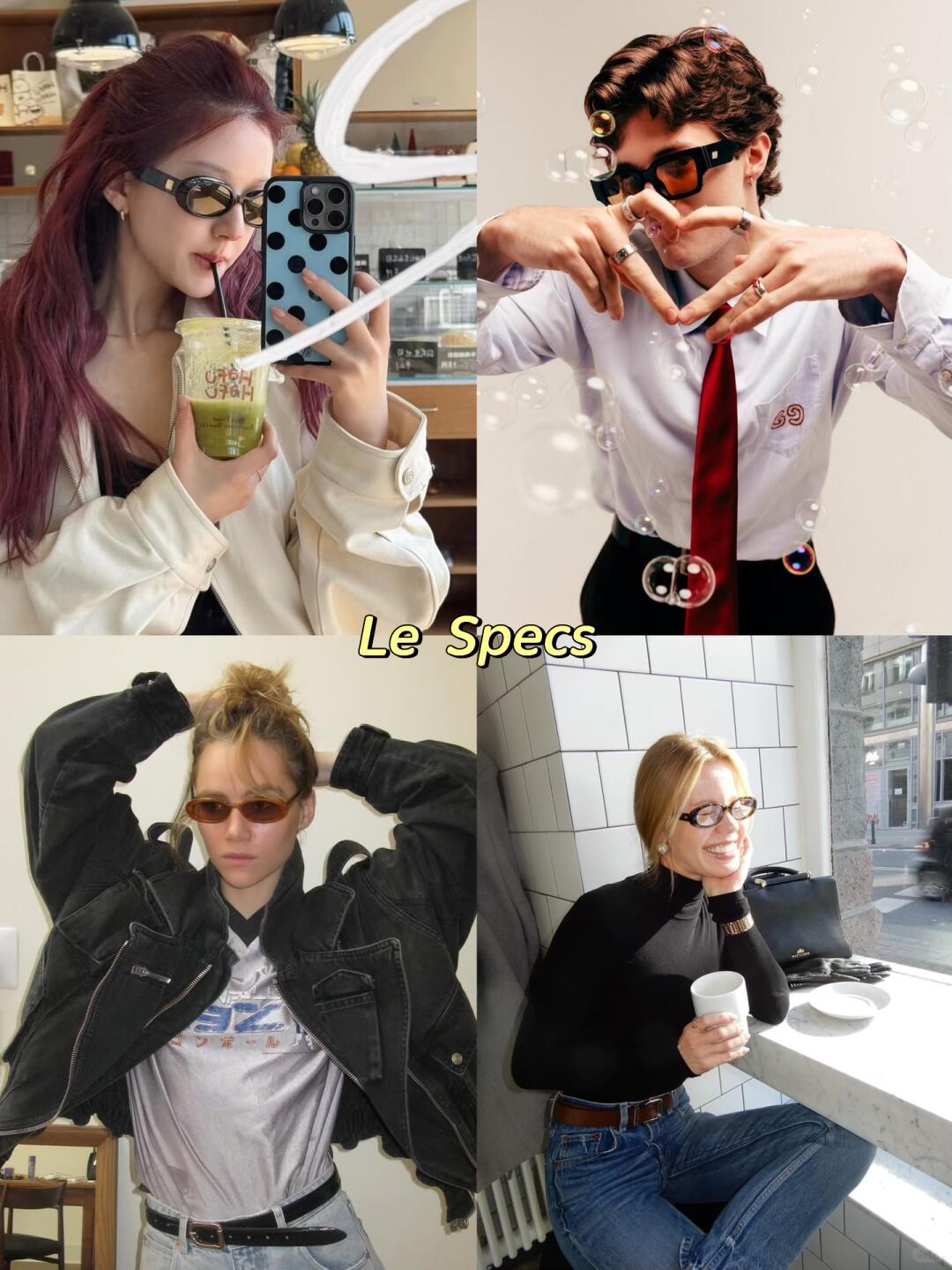Le Specs sunglasses worn in four casual street-style looks.