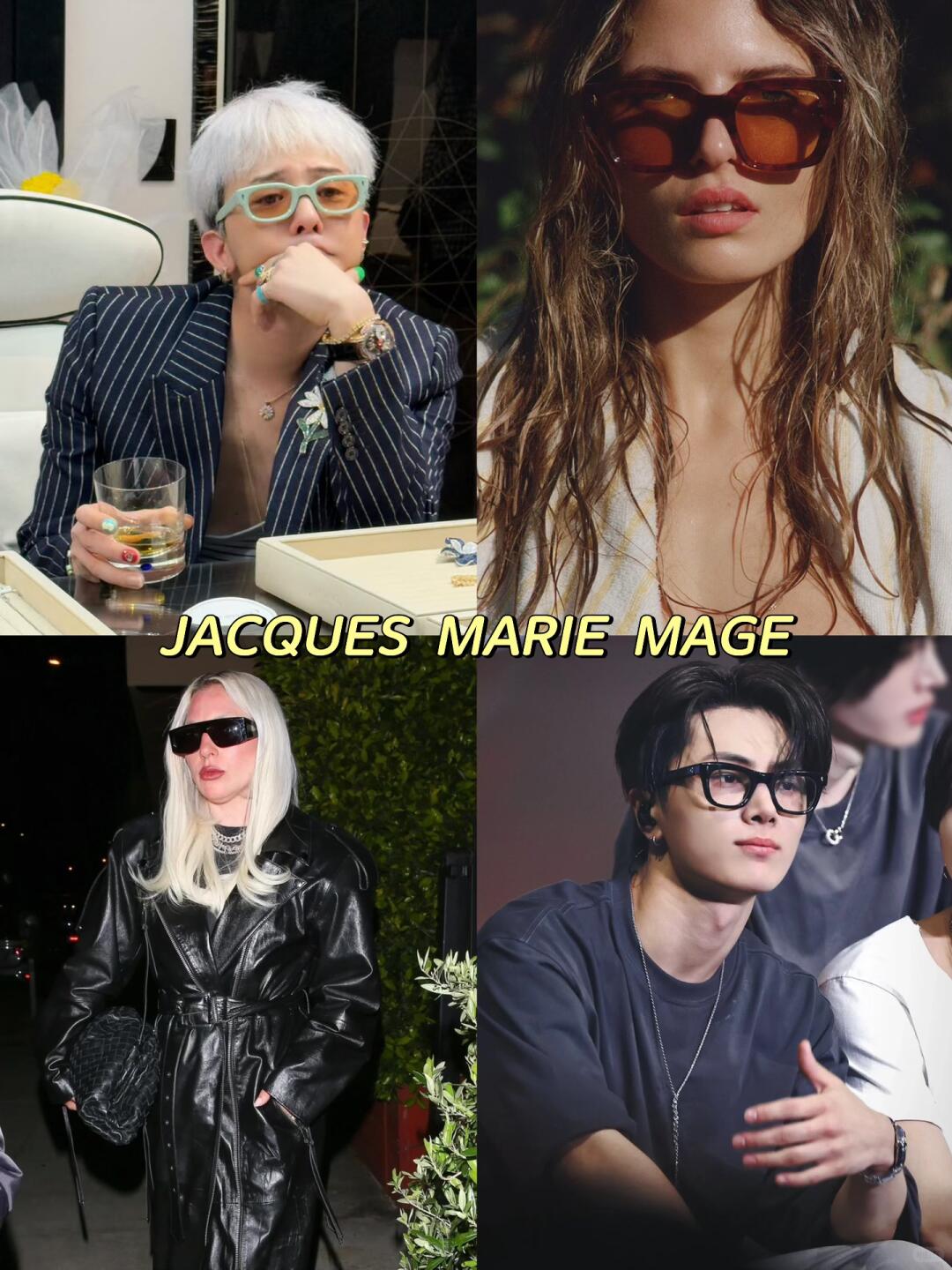 Jacques Marie Mage sunglasses shown in four portrait and street-style images.